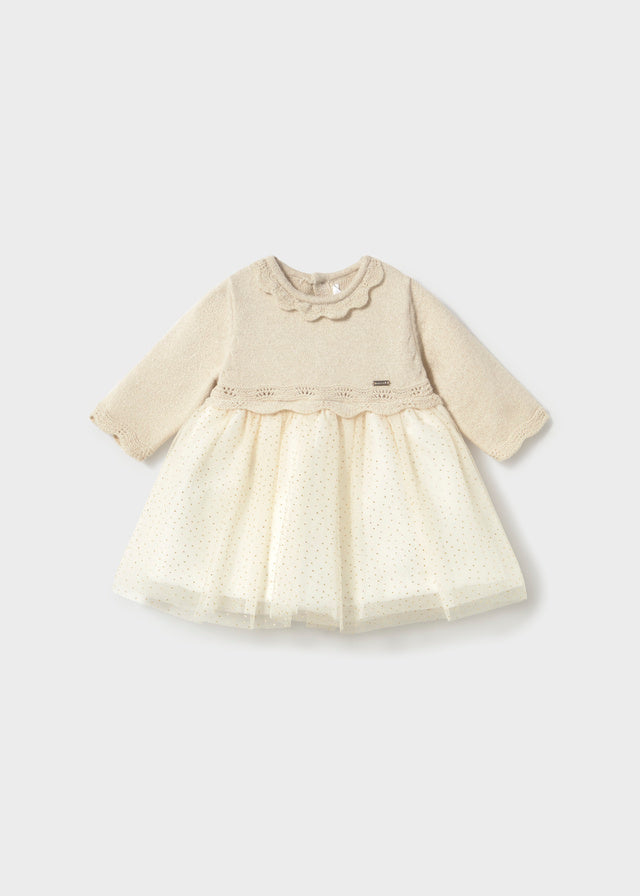 Mayoral Baby Girl Champagne Tricot/Tulle Holiday Dress