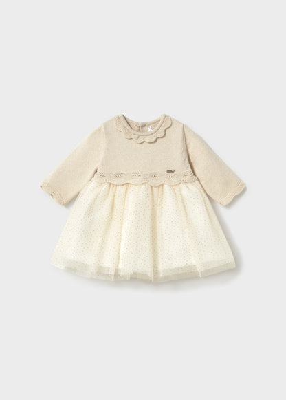 Mayoral Baby Girl Champagne Tricot/Tulle Holiday Dress
