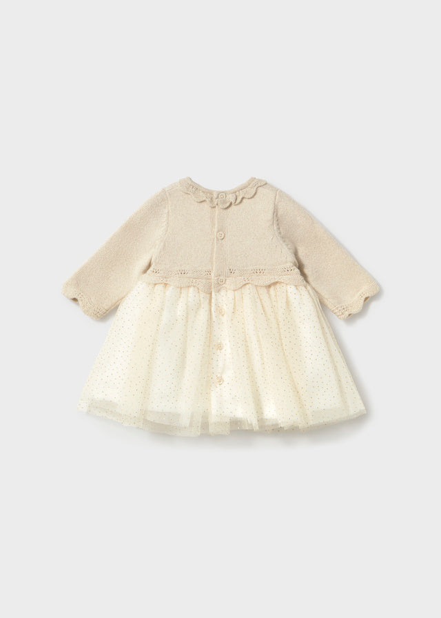 Mayoral Baby Girl Champagne Tricot/Tulle Holiday Dress