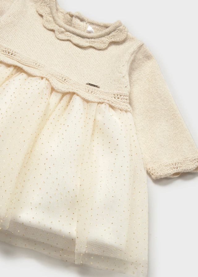 Mayoral Baby Girl Champagne Tricot/Tulle Holiday Dress