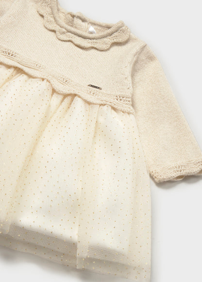 Mayoral Baby Girl Champagne Tricot/Tulle Holiday Dress