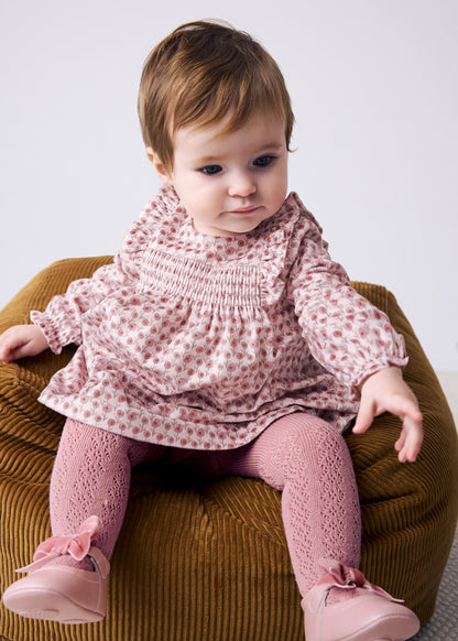 Mayoral Baby Girl Cipria Printed Floral Mini Print  Velvet Dress
