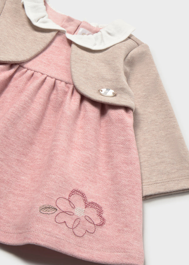 Mayoral Baby Girl Cipria Dress with Knit Cardigan