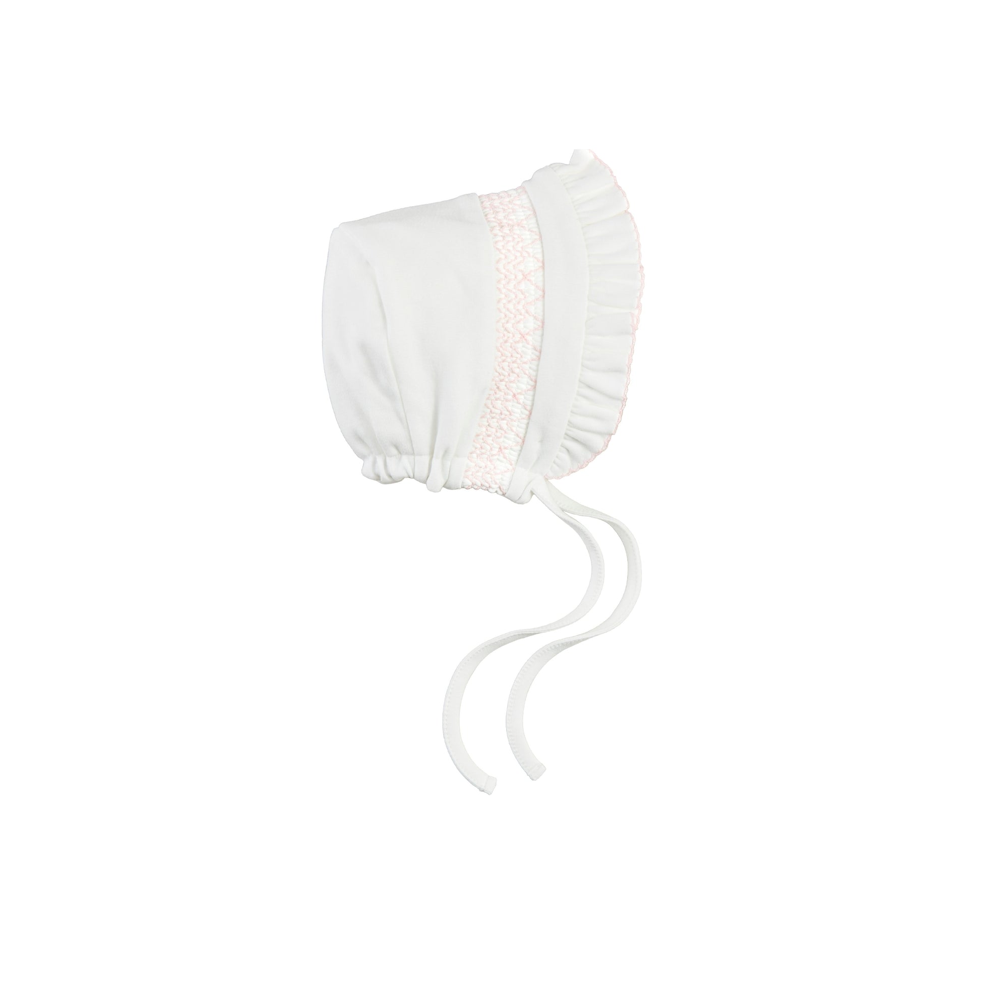 White with Pink Smocked Baby Bonnet - Persnickety Shop