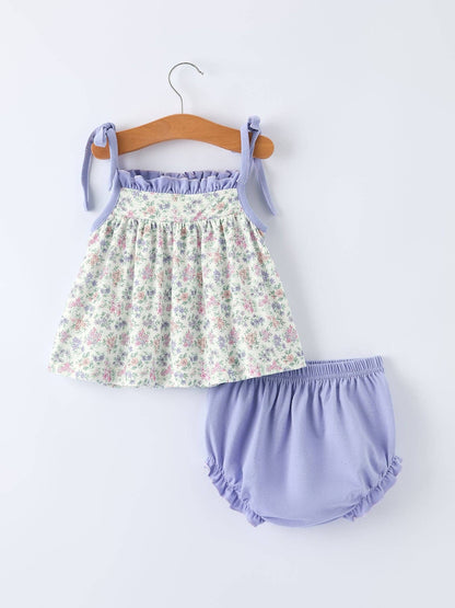 Purple Floral Smocked Embroidery Baby Girls Bloomers Set: 3M - Persnickety Shop