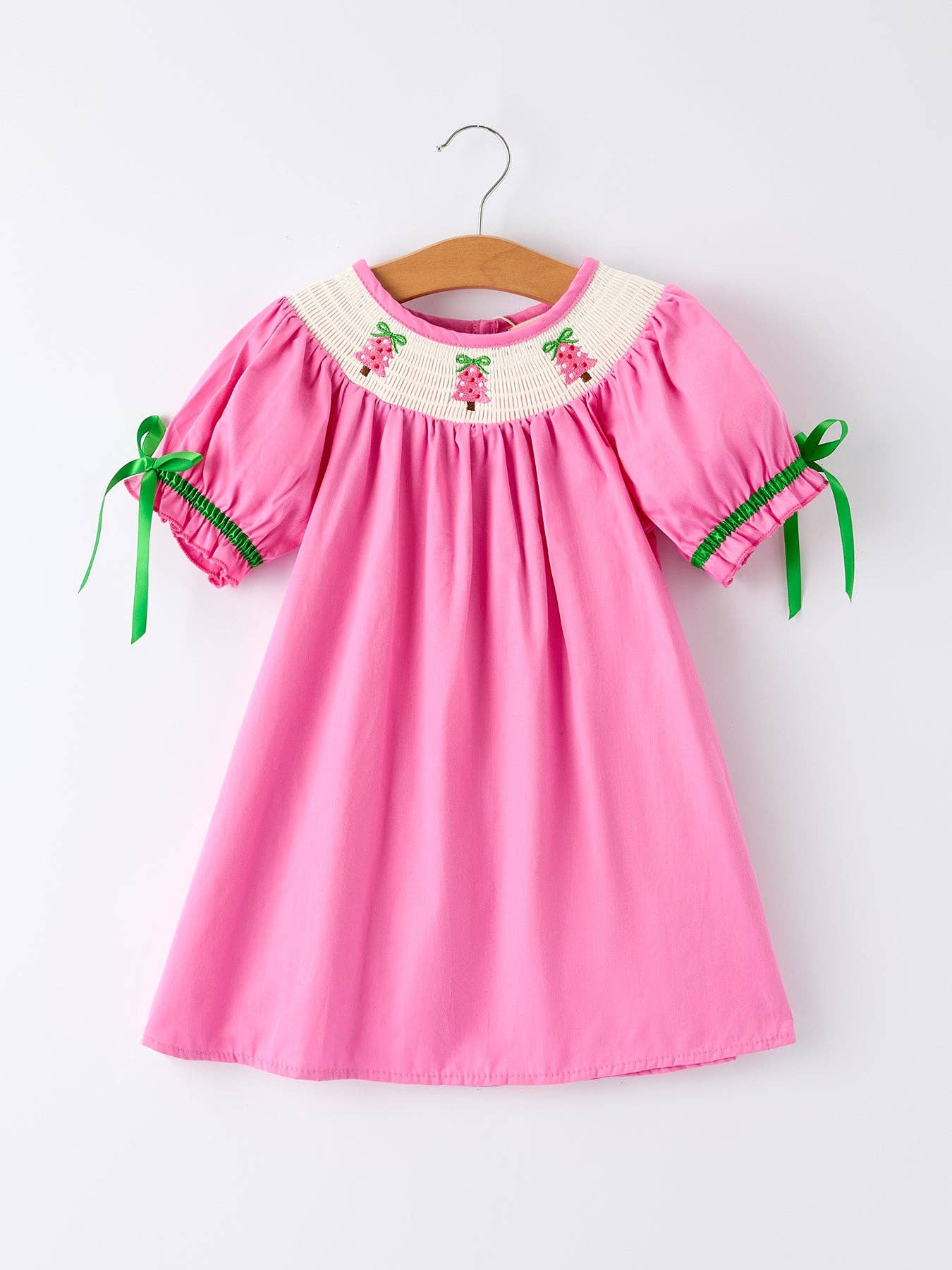 Christmas Pink Christmas Smocked Embroidery Tree Baby Girls Dress: 4 - Persnickety Shop
