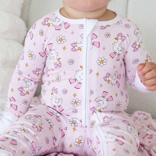 Silly Goose Convertible Zip Romper | Pink: 6-12 months - Persnickety Shop