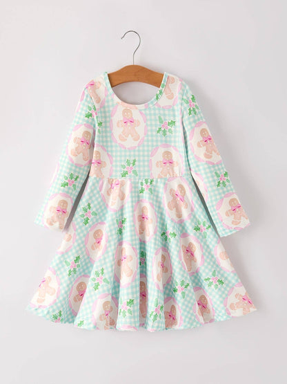 Christmas Gingerbread Man Print Plaid Girls Dress: 3 - Persnickety Shop