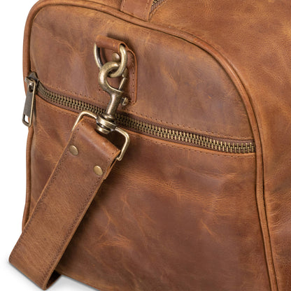 Buffalo Leather Duffle with Trolley Sleeve: Saddle Brown