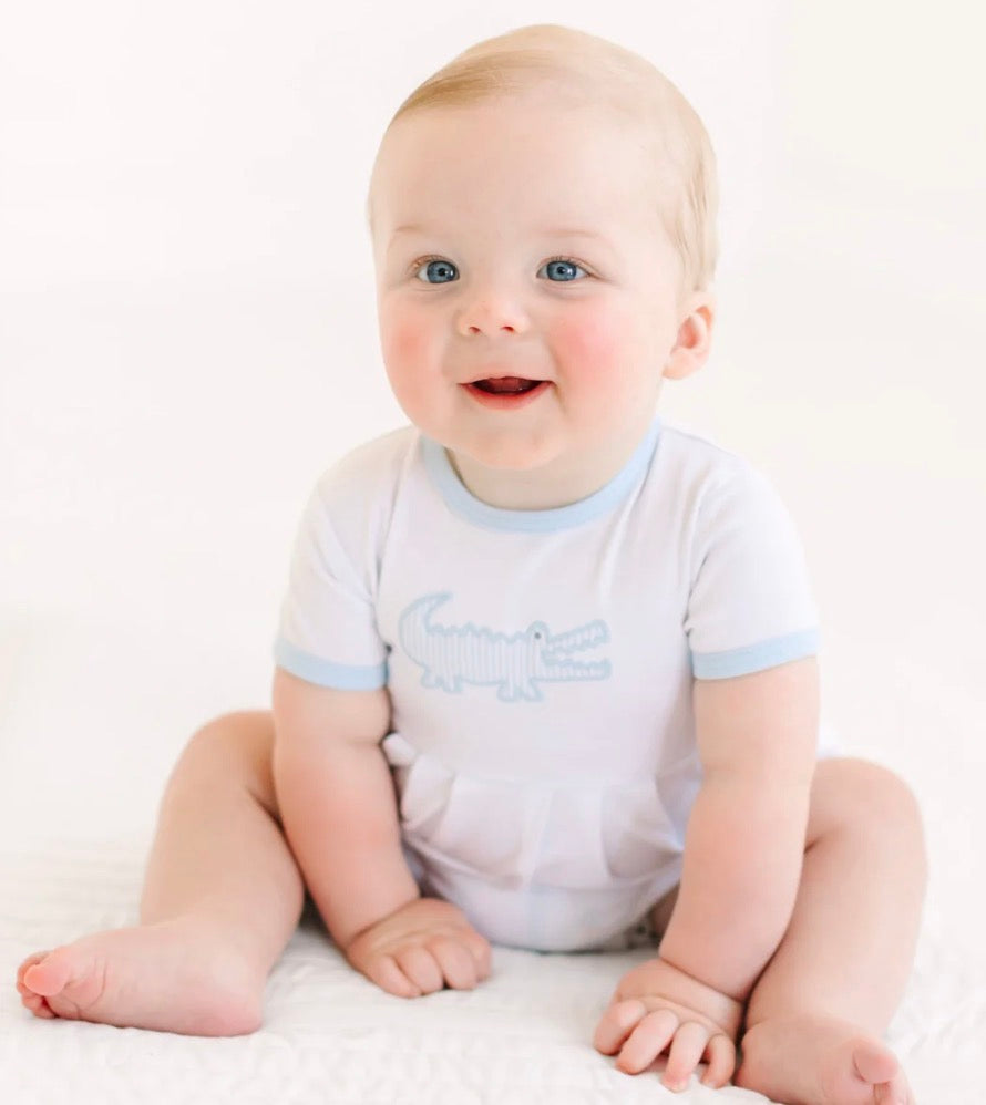 Magnolia Baby Gator Applique Collared Bubble - Light Blue - Persnickety Shop