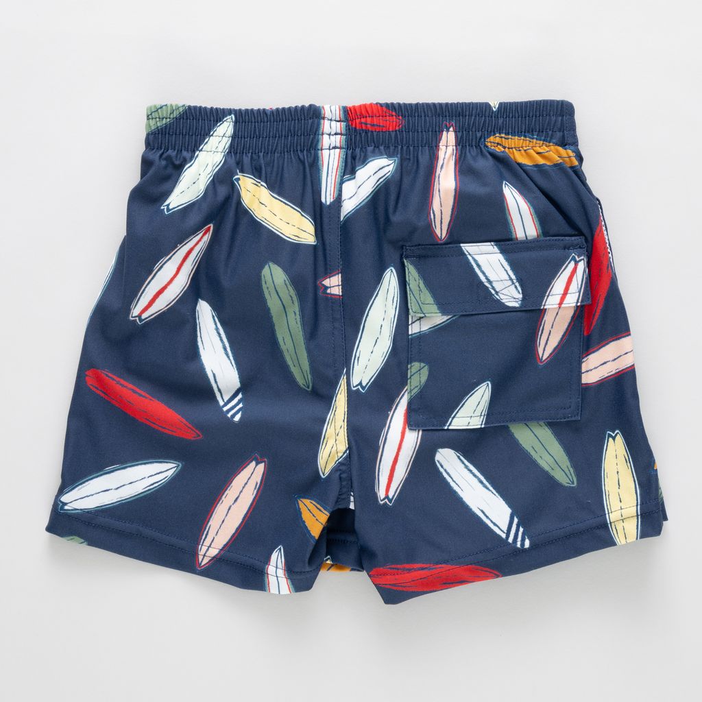 Pink Chicken Baby Boys Swim Trunk - Navy Surfboard - Persnickety Shop