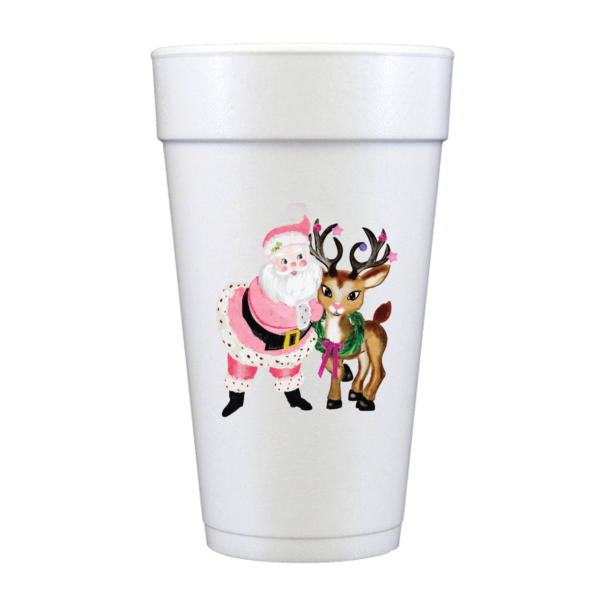 Merry Pink Santa Full Color Foam Cups - Christmas - Persnickety Shop