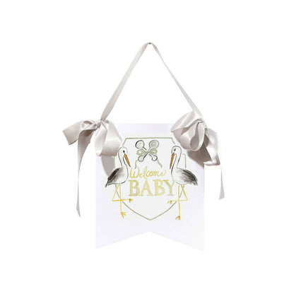 "Welcome Baby" Stork Hanger: Blue - Persnickety Shop