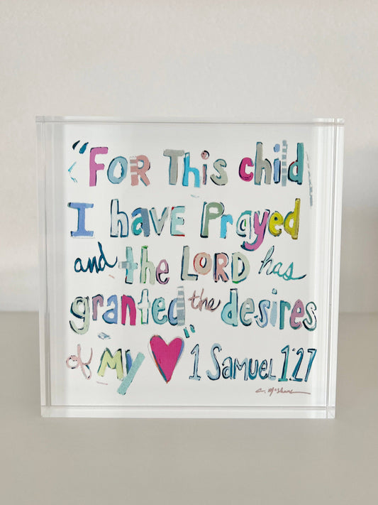 "1 Samuel 1:27 verse" acrylic shelfie: More pinks - Persnickety Shop