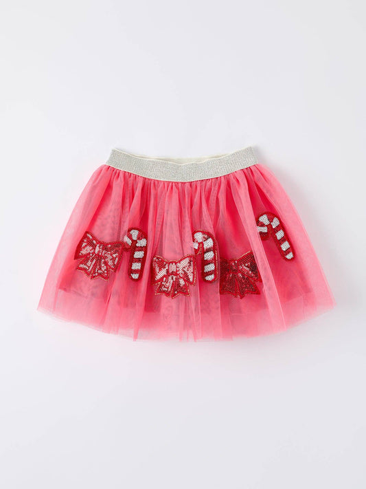Christmas Candy Cane & Bow Sequin Tutu Skirt for Girls: 5 - Persnickety Shop