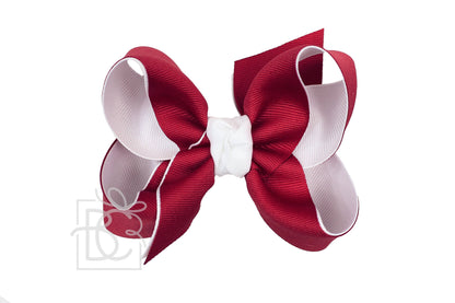Layered Grosgrain Bow (Cranberry & White): 5.5" Huge