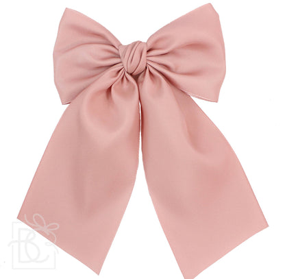 OPAQUE SATIN BOW W/ EURO KNOT & TAILS ON ALLIGATOR CLIPS: Powder Pink / 4.5" Large - Persnickety Shop