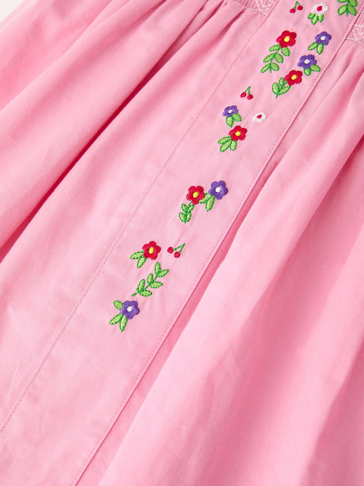 Fall Girls Pink Floral Embroidered Smocked Peter Pan Collar Dress: 3