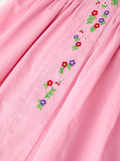 Fall Girls Pink Floral Embroidered Smocked Peter Pan Collar Dress: 3