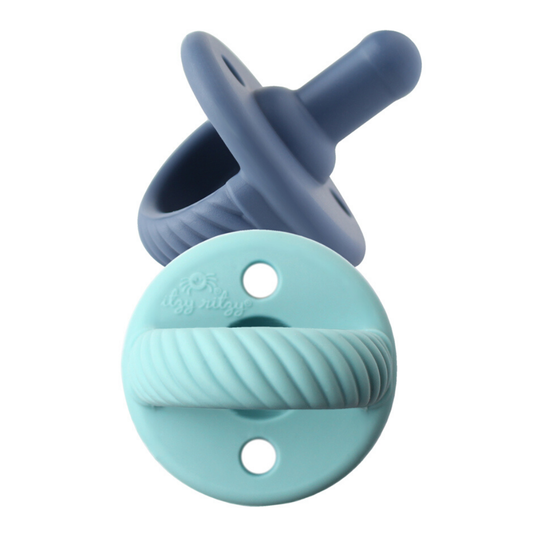 *NEW SIZE* Sweetie Soother™ Pacifier Sets (2-pack): Robin's Egg Blue + Navy Cables - Persnickety Shop