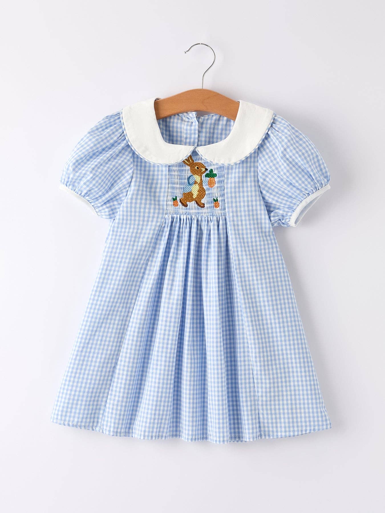 （Pre-order）Blue Rabbit Embroidery Plaid Baby Collar Dress: 7 - Persnickety Shop