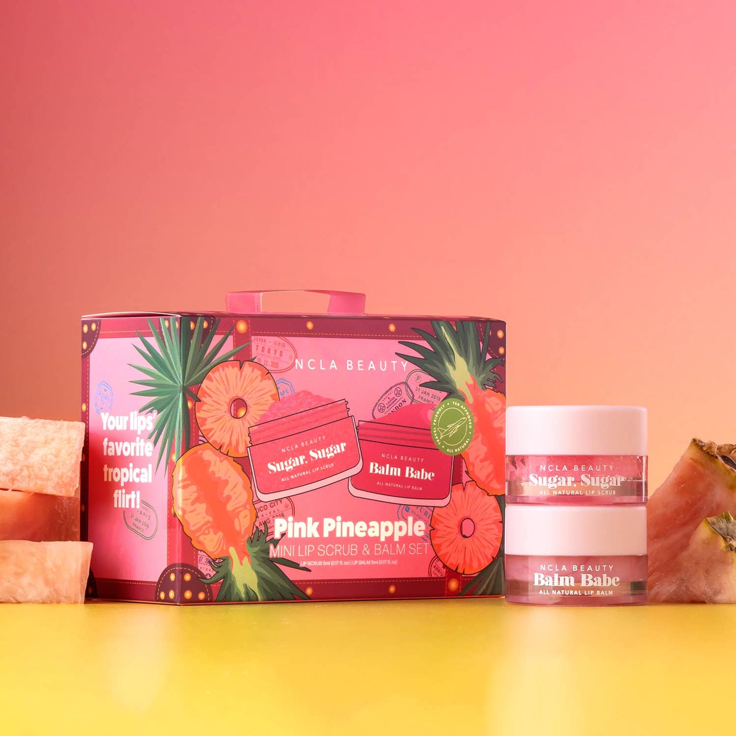 Pink Pineapple Mini Suitcase Lip Set