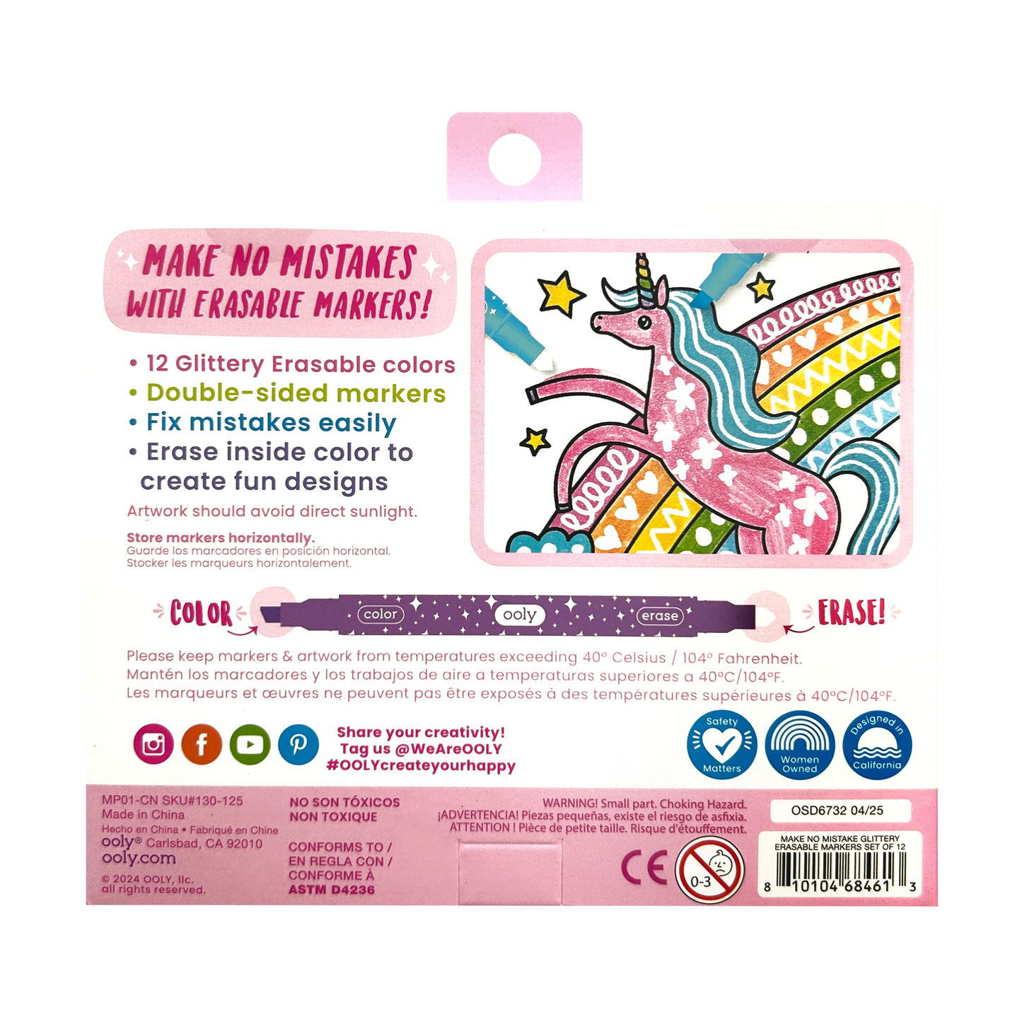 Ooly Make no Mistake! Glittery Erasable Markers - Set of 12