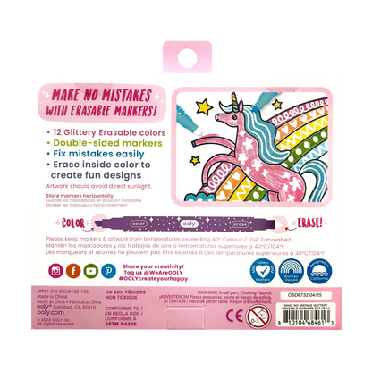 Ooly Make no Mistake! Glittery Erasable Markers - Set of 12
