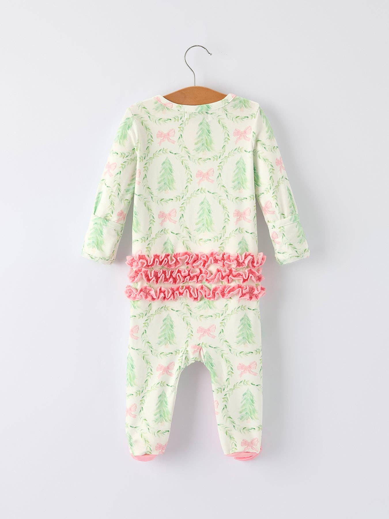 Christmas Tree Wreath Print Long Sleeve Zip Baby Girls Romper: 12M - Persnickety Shop