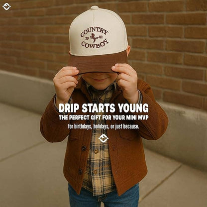 Kids/Baby Two Tone Vintage Cap: Country Cowboy - Brown/Beige: Toddler (12-24 Months)