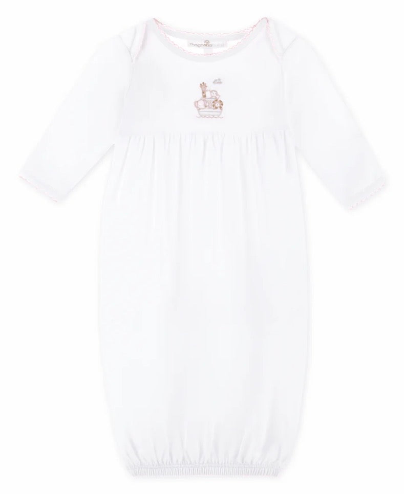 Magnolia Baby Noah's Ark Hand-Embroidered Gathered Gown - Pink - Persnickety Shop