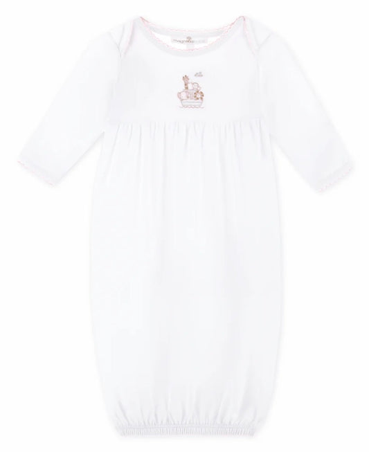 Magnolia Baby Noah's Ark Hand-Embroidered Gathered Gown - Pink - Persnickety Shop