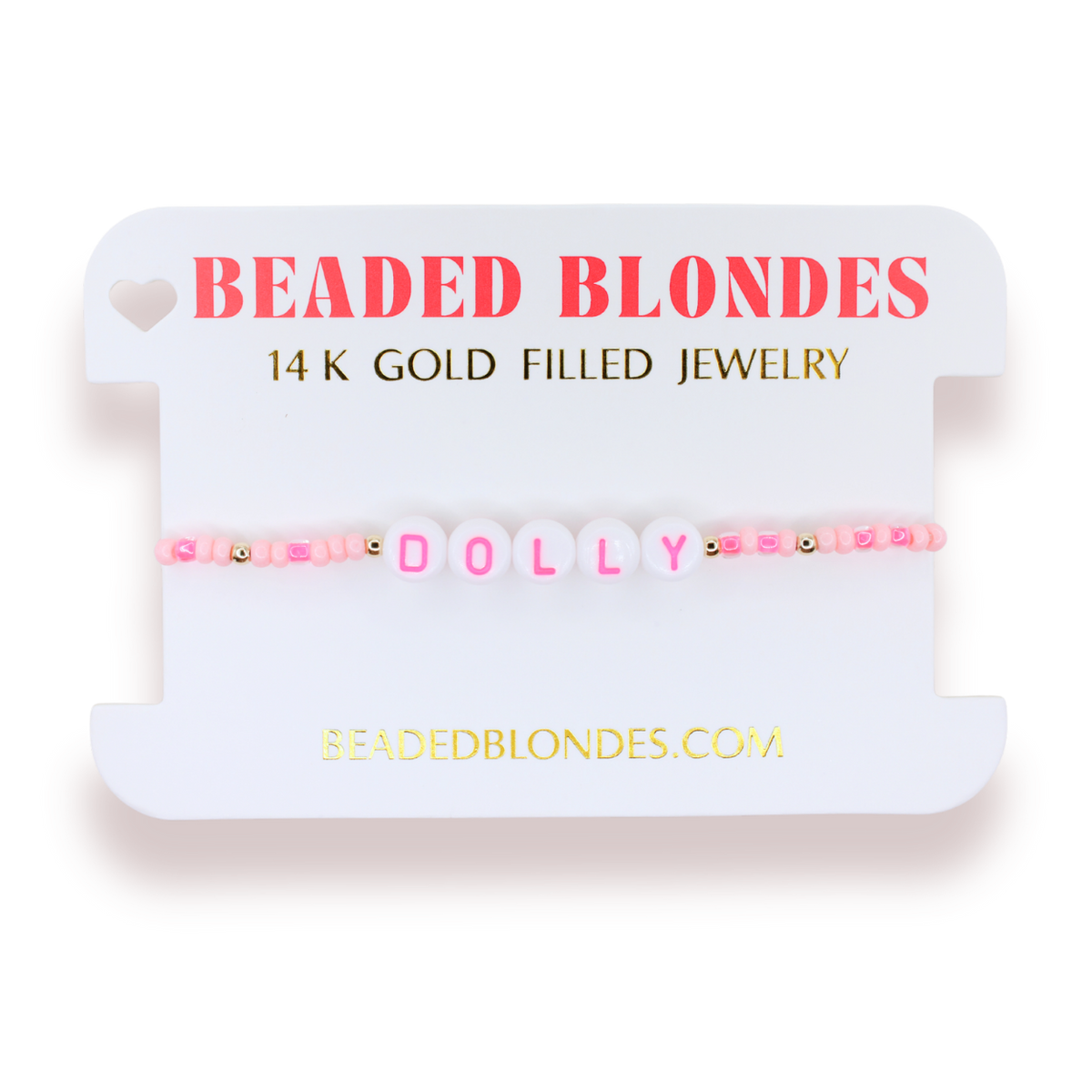Dolly Word Bracelet on Pink Sprinkle: Standard 6.75 Inch