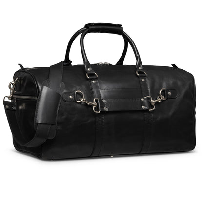 Buffalo Leather Duffle with Trolley Sleeve: Saddle Brown