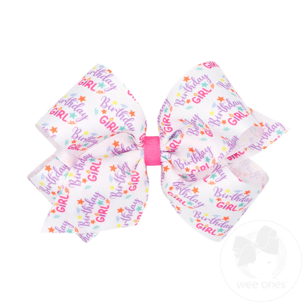 Medium Birthday Girl Print Grosgrain Hair Bow