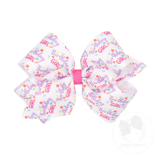 Medium Birthday Girl Print Grosgrain Hair Bow