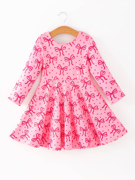 Pink Bow & Heart Long Sleeve Twirl Dress - Persnickety Shop