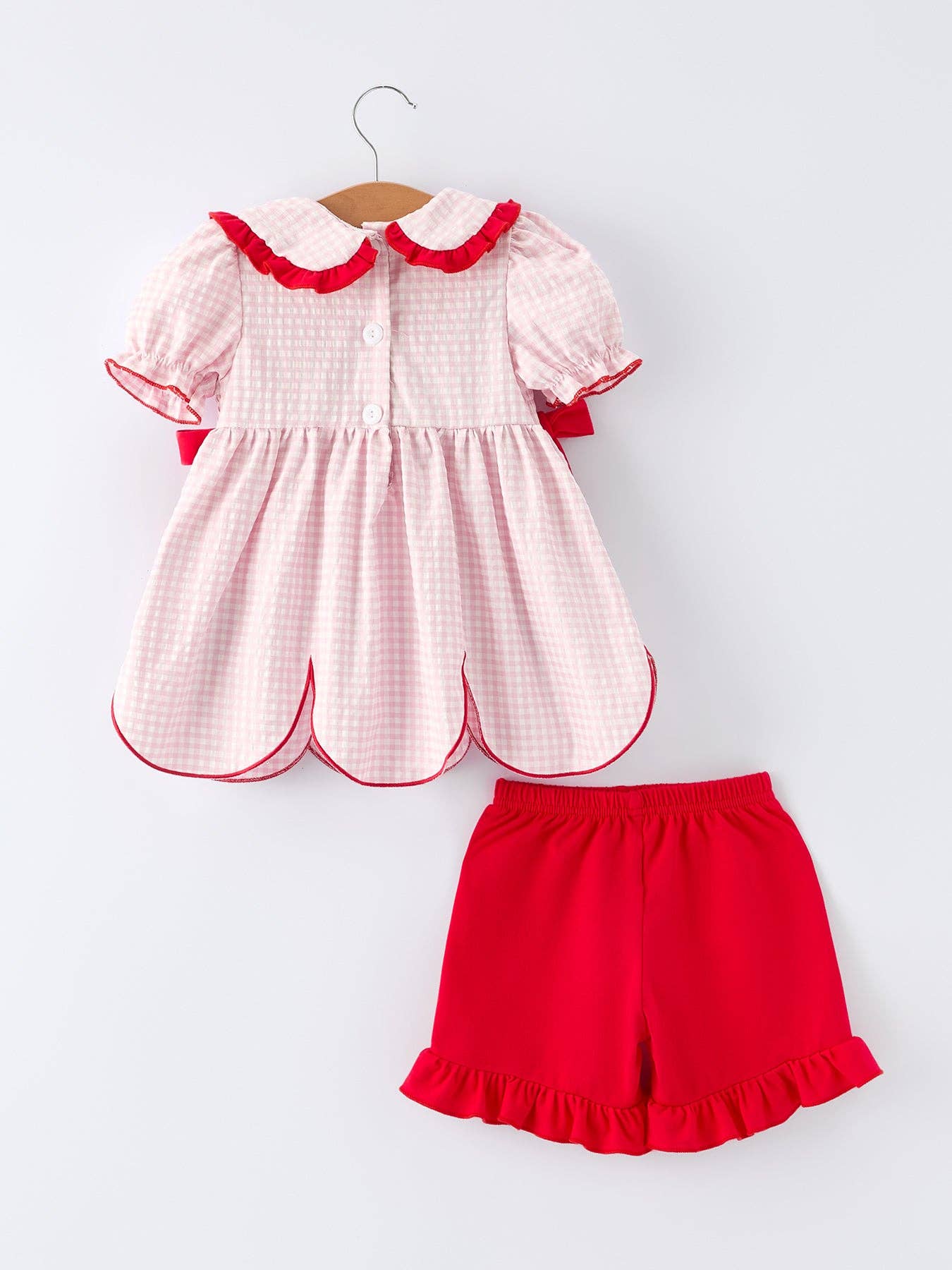 Girls' Plaid Smocked Strawberry Applique Shorts Set: 4 - Persnickety Shop