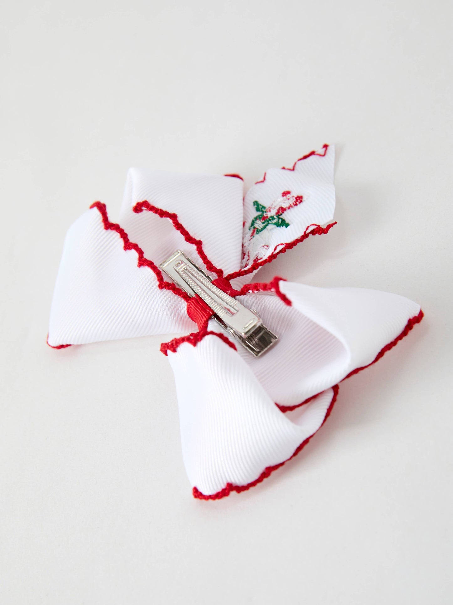 Christmas Candy Cane Embroidered Bow Hair Clip: ACG51038 - Persnickety Shop