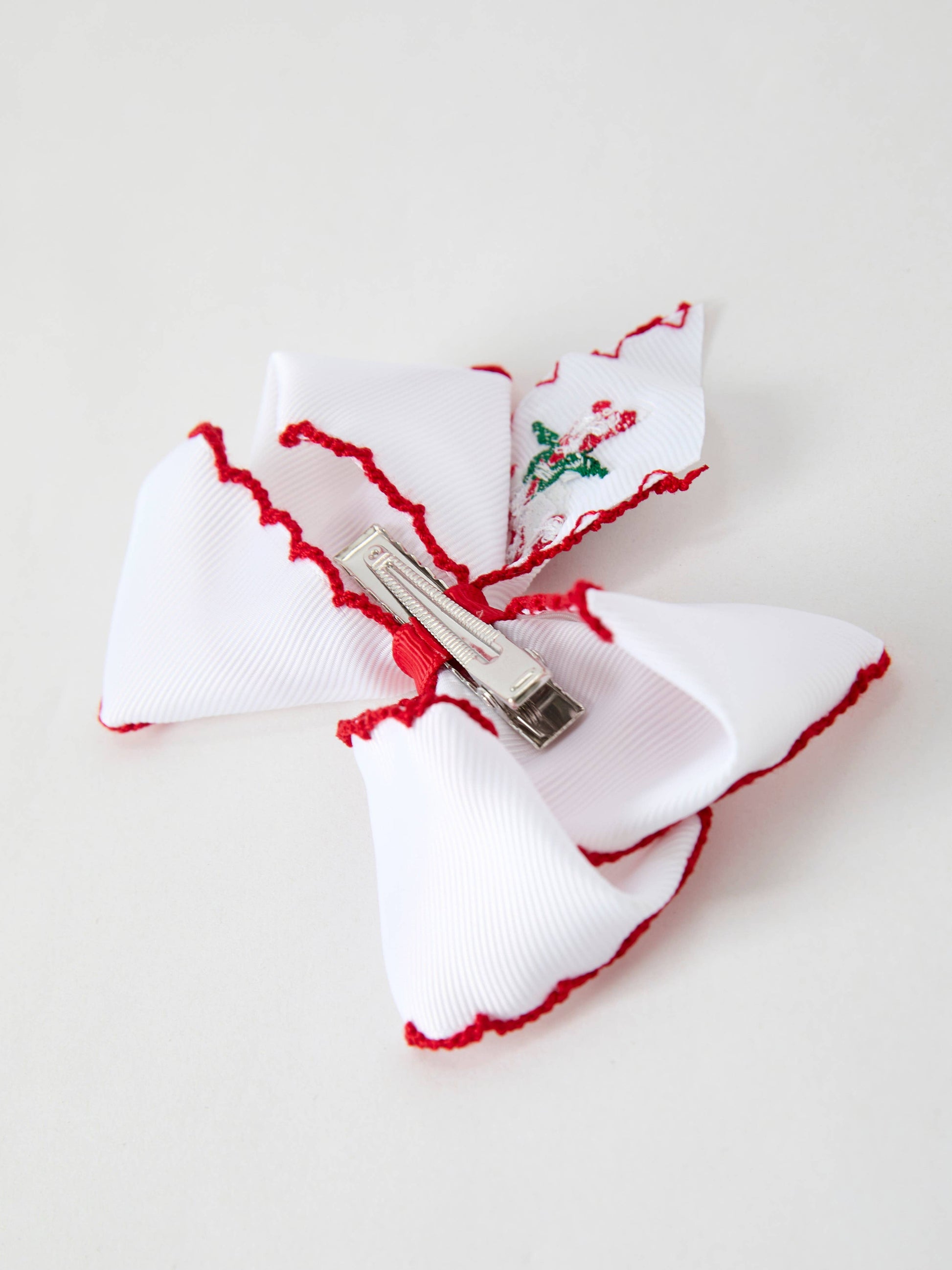 Christmas Candy Cane Embroidered Bow Hair Clip: ACG51038 - Persnickety Shop