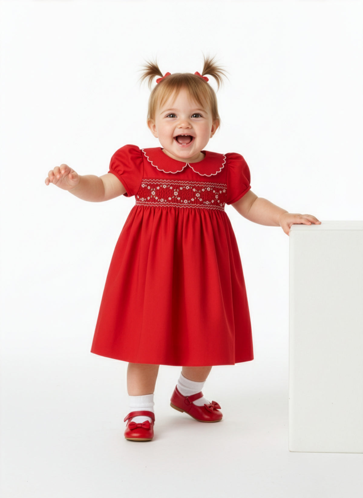 Luli & Me Classic Smock Dress, Red