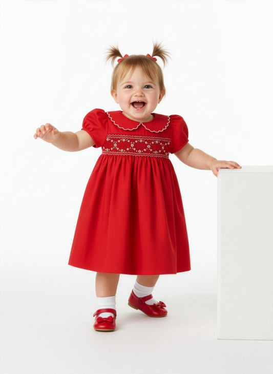Luli & Me Classic Smock Dress, Red