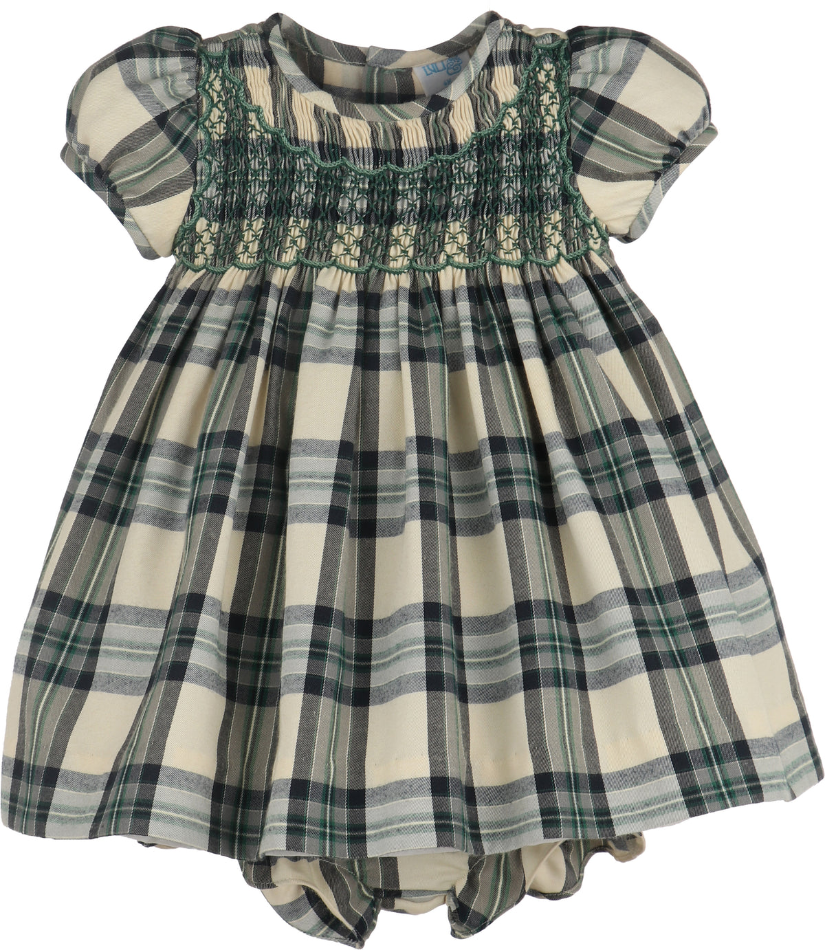 Luli & Me Tea Time Checks Smock Dress, Green