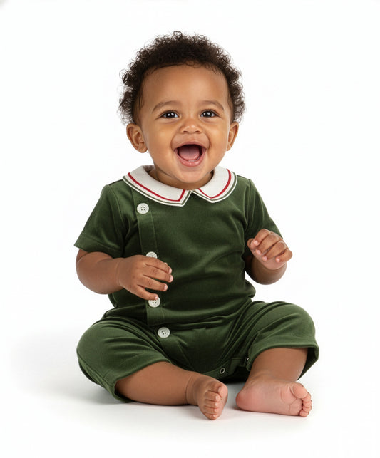 Luli & Me Mistletoe Velvet Boy Bubble, Green