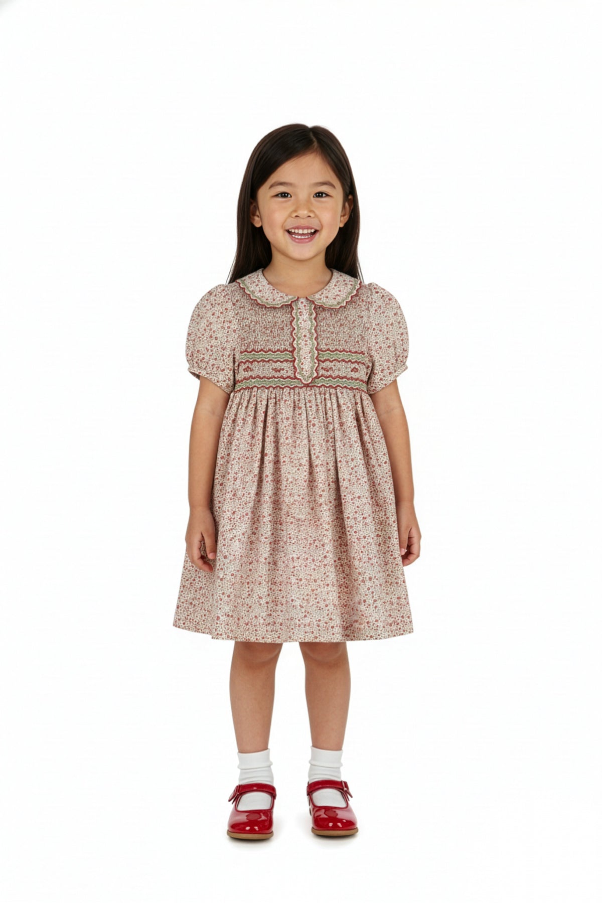 Luli & Me Mulberry Floral Smock Dress, Red