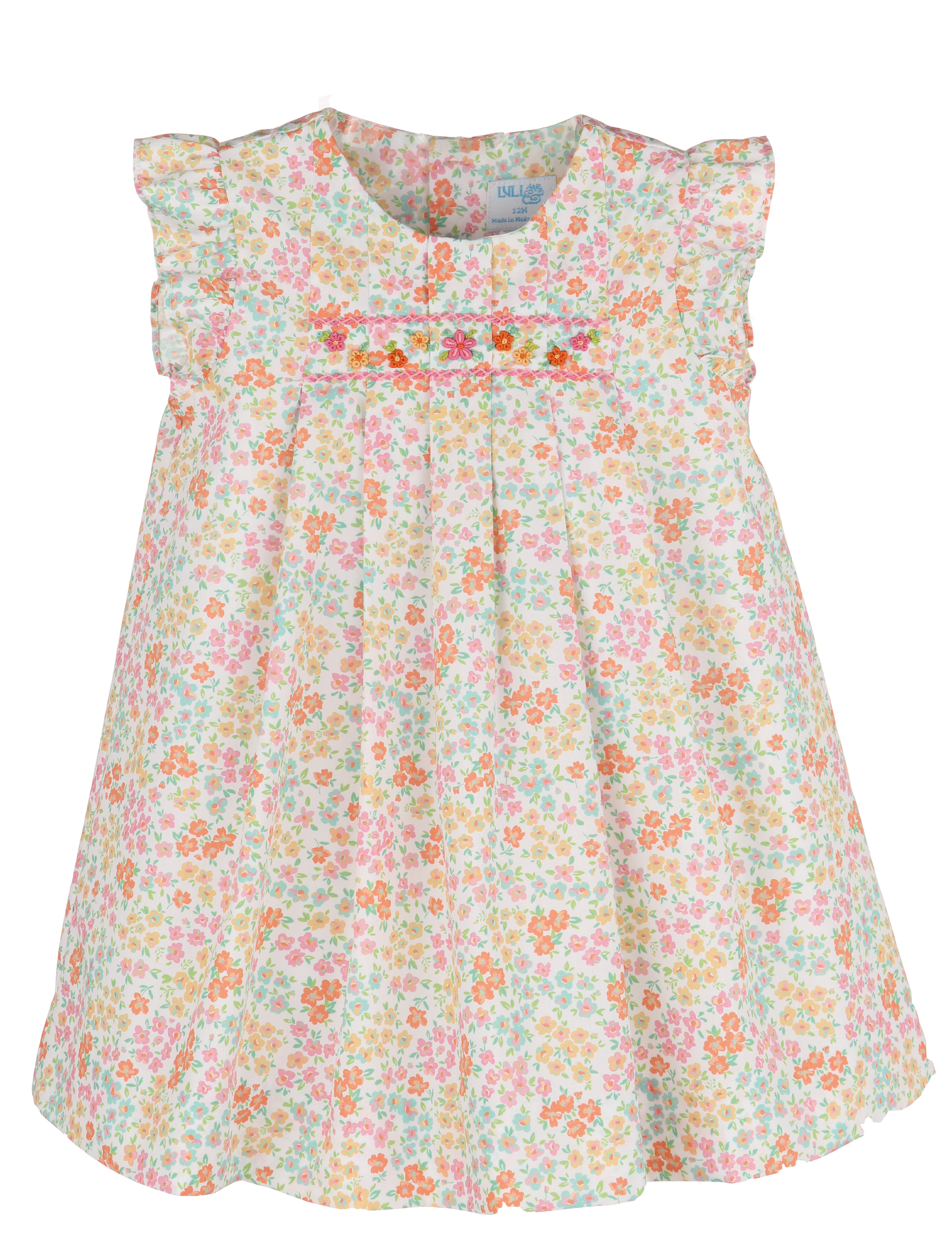 Luli & Me Easter Garden Pleated Dress, Orange - Persnickety Shop
