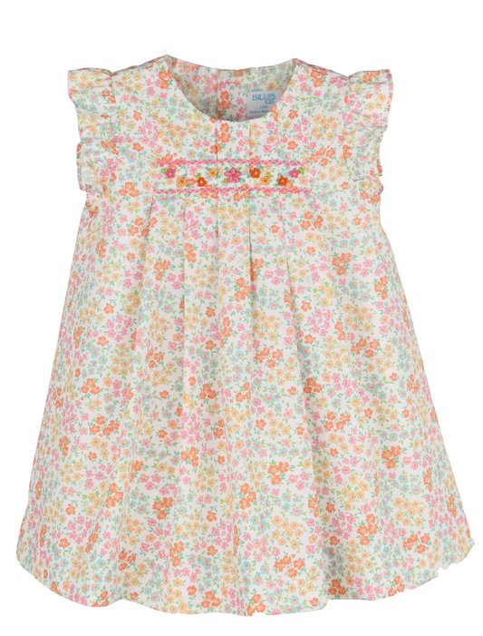 Luli & Me Easter Garden Pleated Dress, Orange - Persnickety Shop