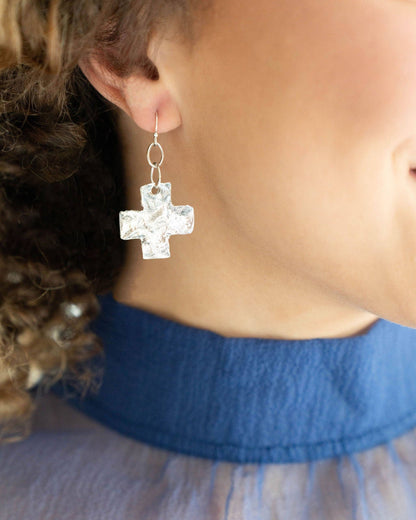 Square Cross Earrings: Gold
