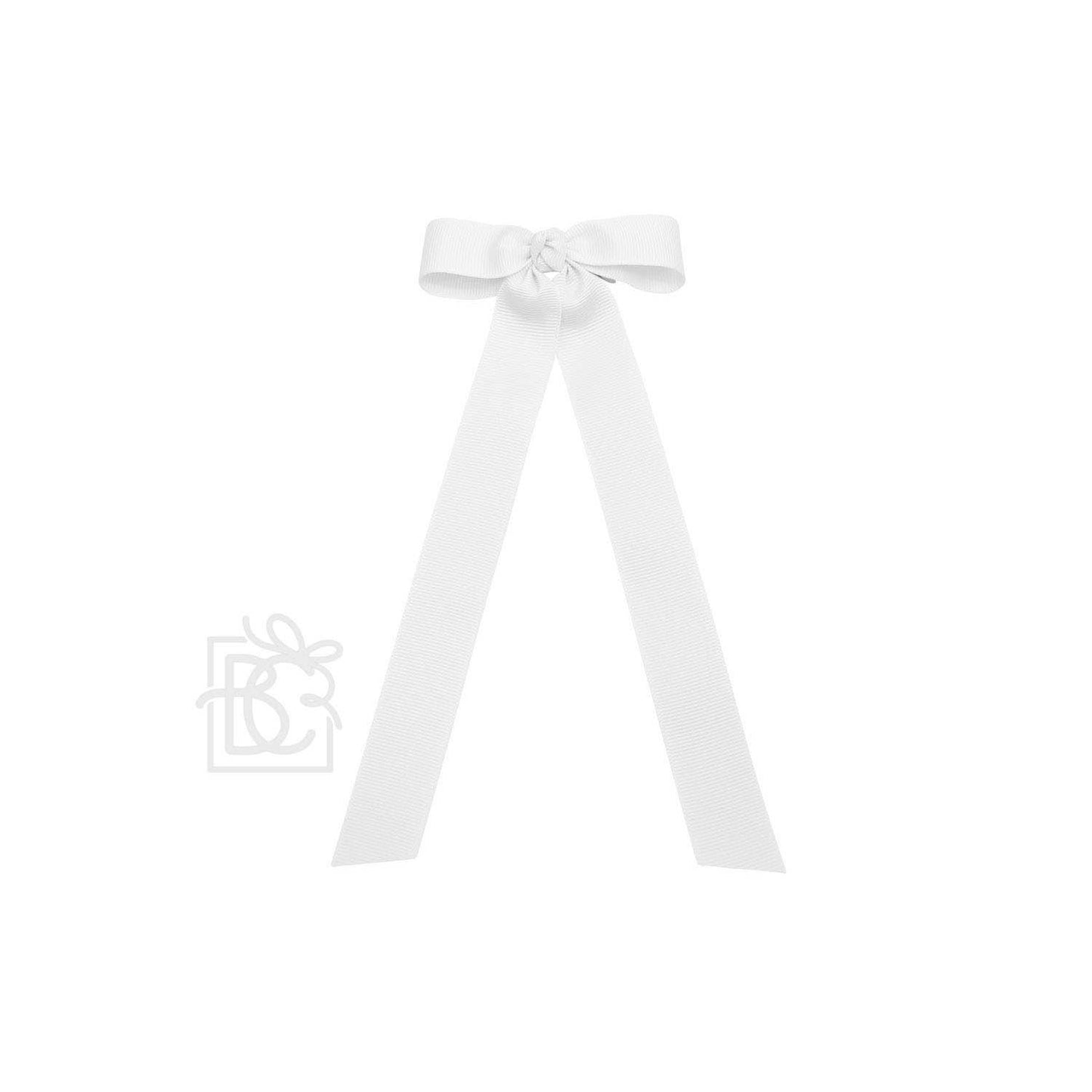 FLAT BOW W/ 7" STREAMERS ON ALLIGATOR CLIP: 3.5" W/ 7" Streamers / WHITE - Persnickety Shop