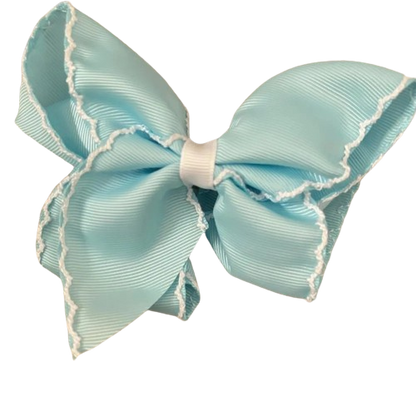Classic Grosgrain Moonstitch Hair Bow - Medium: White w/ Pink - Persnickety Shop